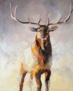 A painting of a deer with large antlers