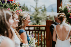 A couple and guests during an elopement in Canmore, Alberta.