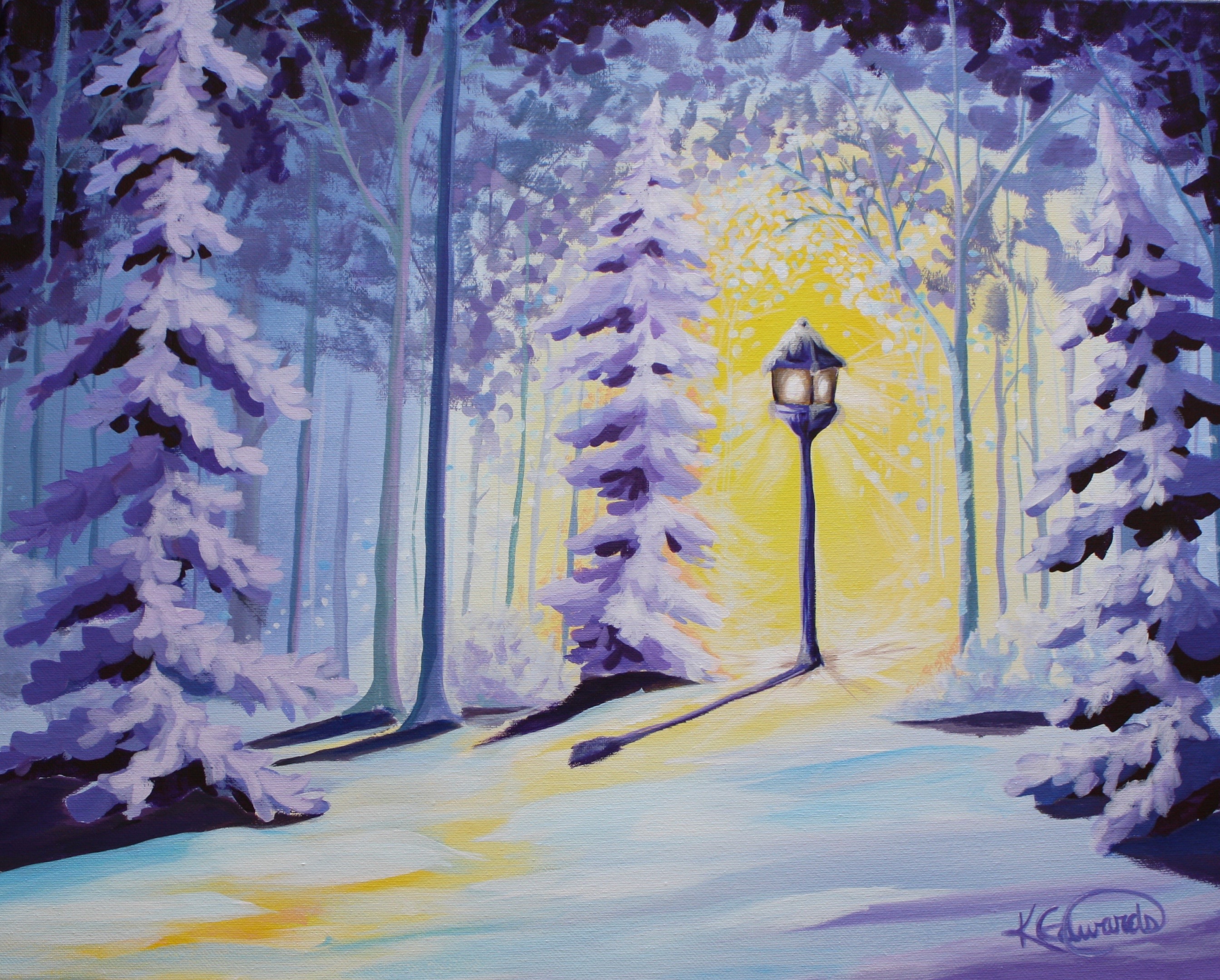 Karin Edwards, Winter Landscape Painting "The Lamp Post"