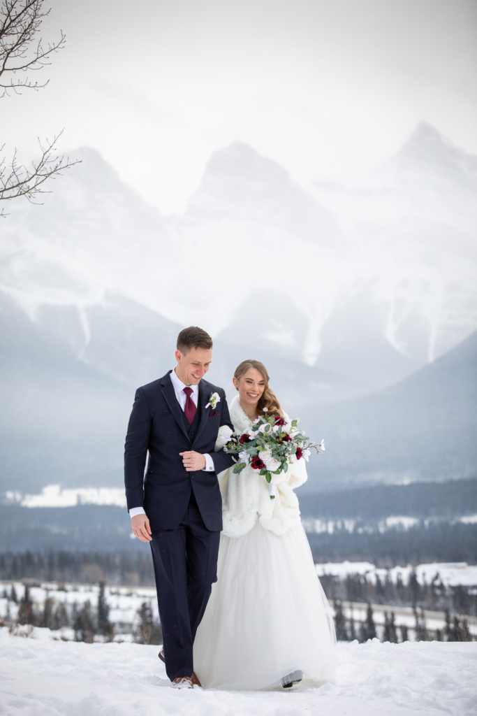 Canmore Elopement Mountains, Bride and Groom